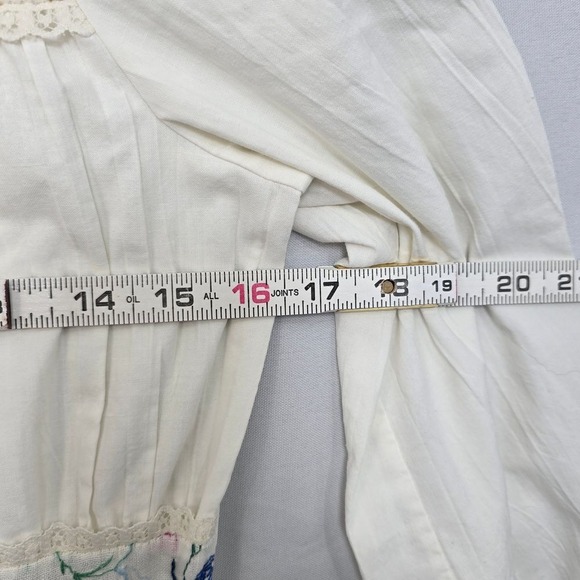 Vintage 70s Embroidered Prairie Dress Cottagecore Floral Long Sleeve Maxi White - Picture 4 of 12